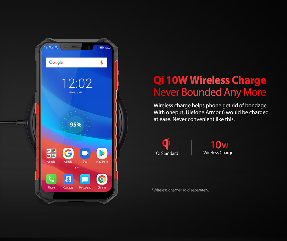 Ulefone Armor 6 6.2 Inch 4G LTE Smartphone Helio P60 6GB 128GB 21.0MP+13.0MP Dual Rear Cameras Android 8.1 IP68 NFC Wireless Charge - Red