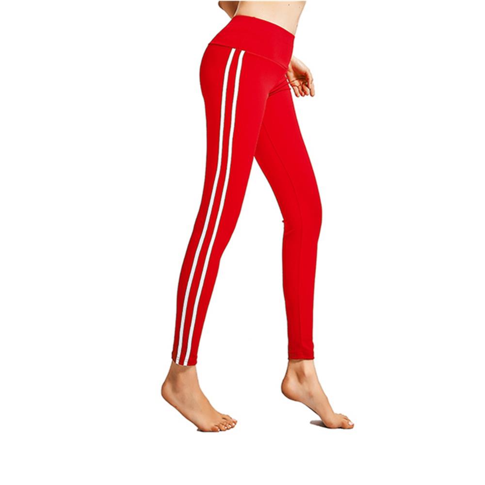 CK2177 Women Strip Yoga Pants High-waist Leggings Size S - Red