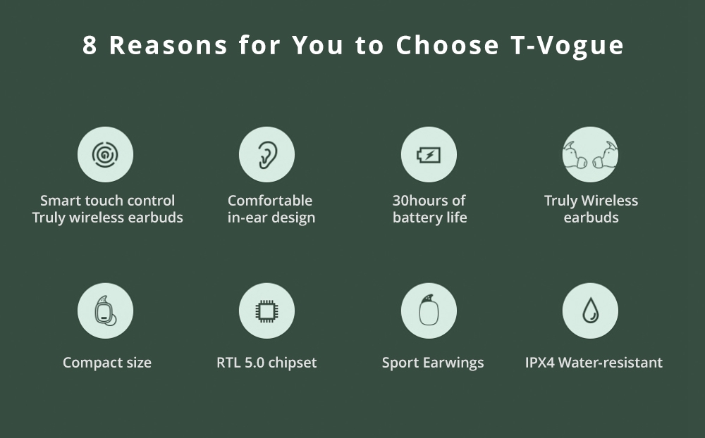 QCY T Vogue TWS Bluetooth 5.0 Earbuds About 4 Hours Working Time Noise Reduction - Black