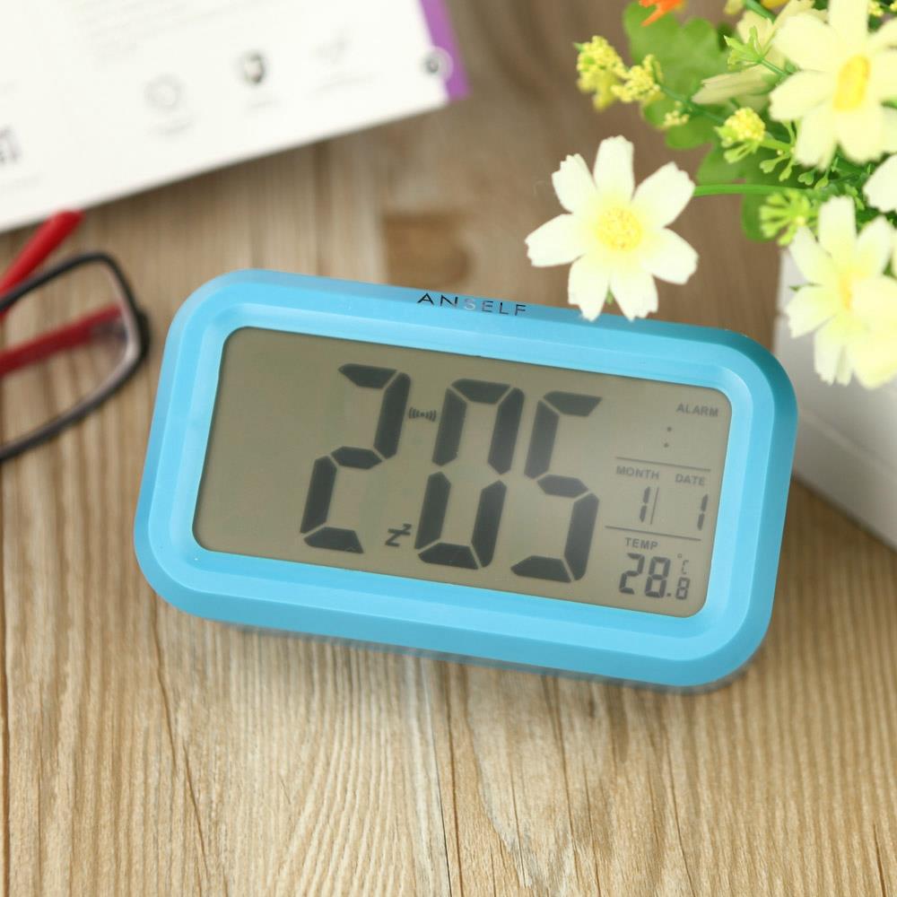 LED Electronic Photosensitive Clock With Night Light Temperature Display - Blue