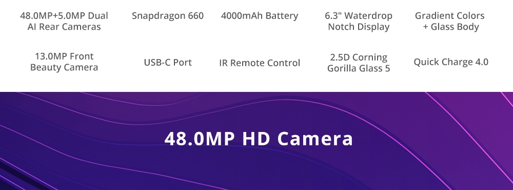 Xiaomi Redmi Note 7 6.3 Inch 4G LTE Smartphone Snapdragon 660 4GB 64GB 48.0MP+5.0MP Dual AI Cameras MIUI 9 Type-C Quick Charge IR Remote Control - Black