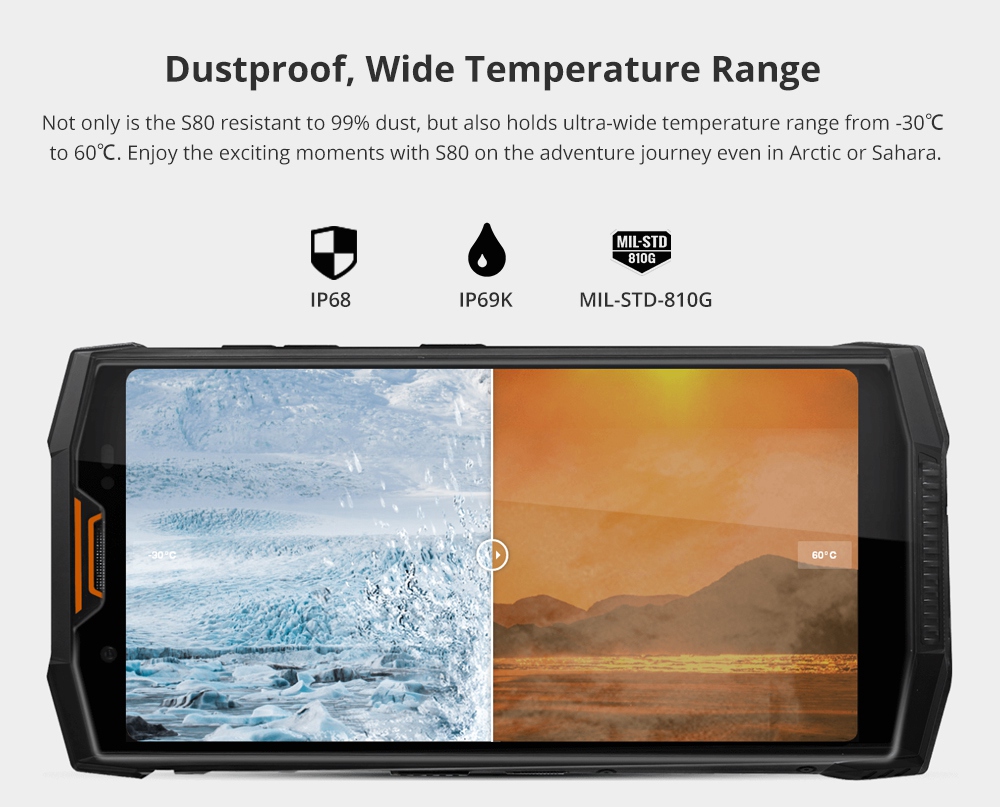 DOOGEE S80 5.99 Inch 4G LTE Smartphone Helio P23 6GB 64GB 12.0MP+5.0MP Dual Rear Cameras Android 8.1 IP68 Walkie Talkie NFC 10080mAh - Black
