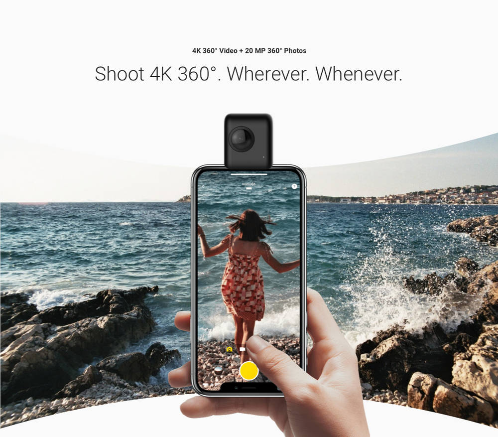 Insta360 Nano S 4K Video 20 Megapixel Photos 360 Degree Real-time Dialogue Motion Sport Camera - Black
