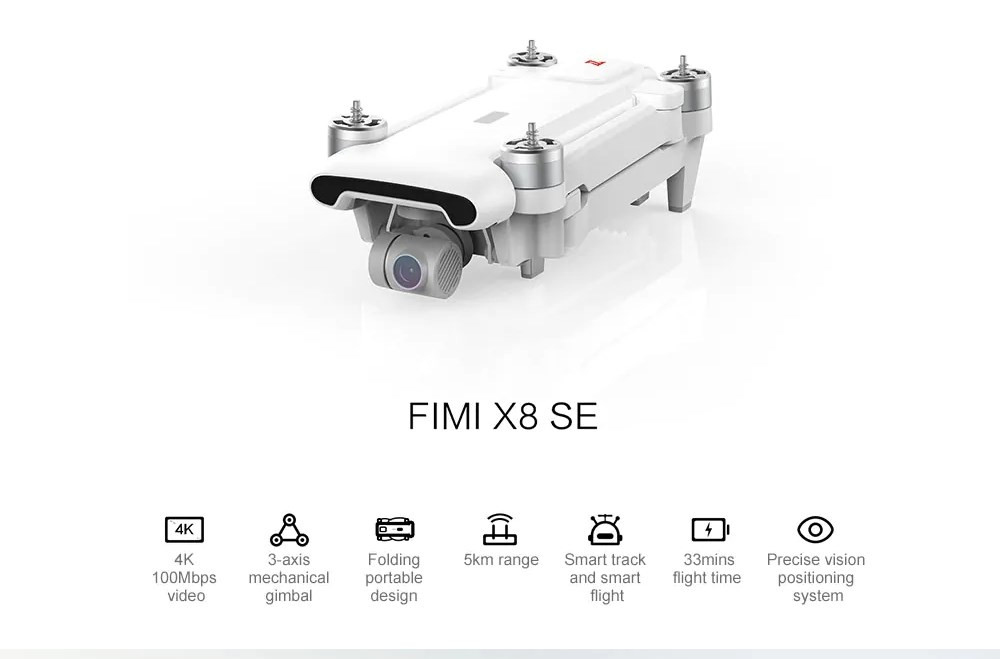 Xiaomi FIMI X8 SE 4K 5KM GPS WiFi FPV Foldable RC Drone with 3-Axis Gimbal 33mins Flight Time RTF - White