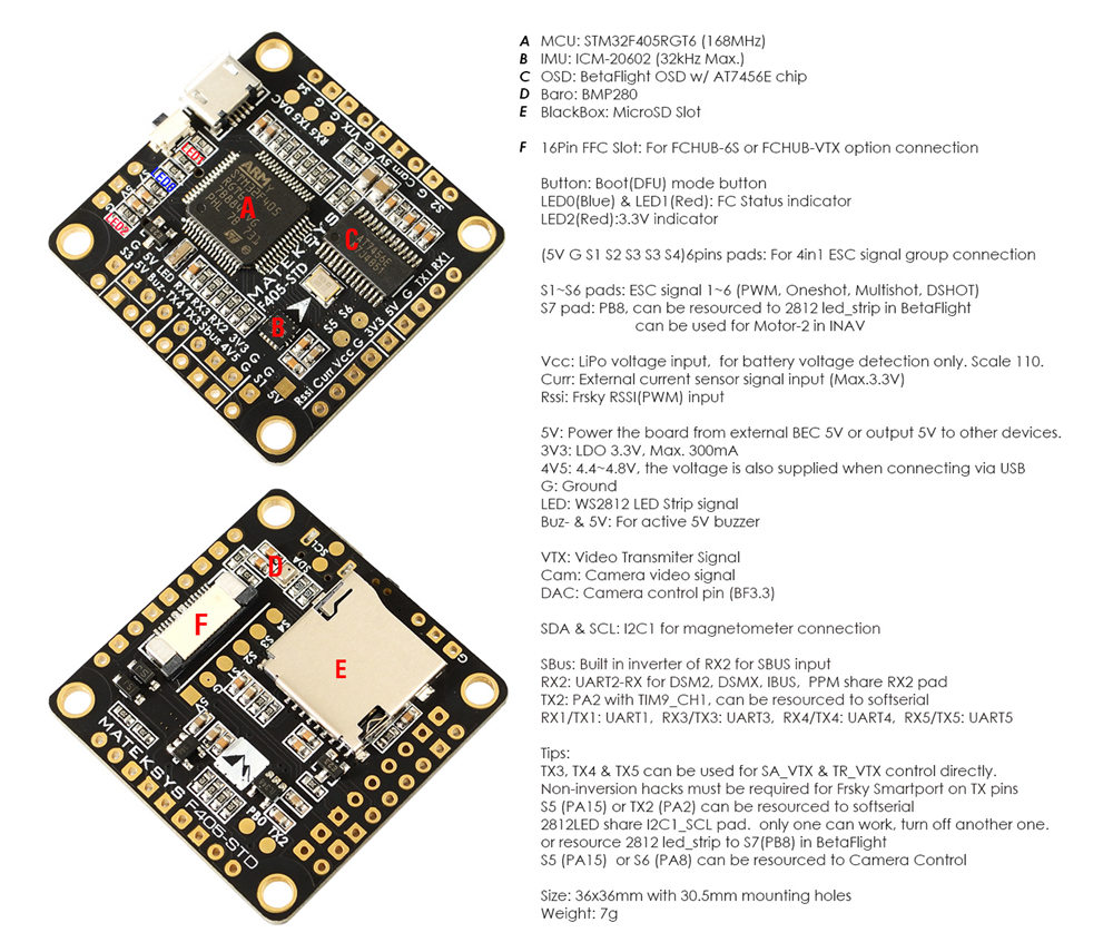 Matek System F405-STD STM32F405 Flight Controller BetaFlight OSD for FPV Racing Drone