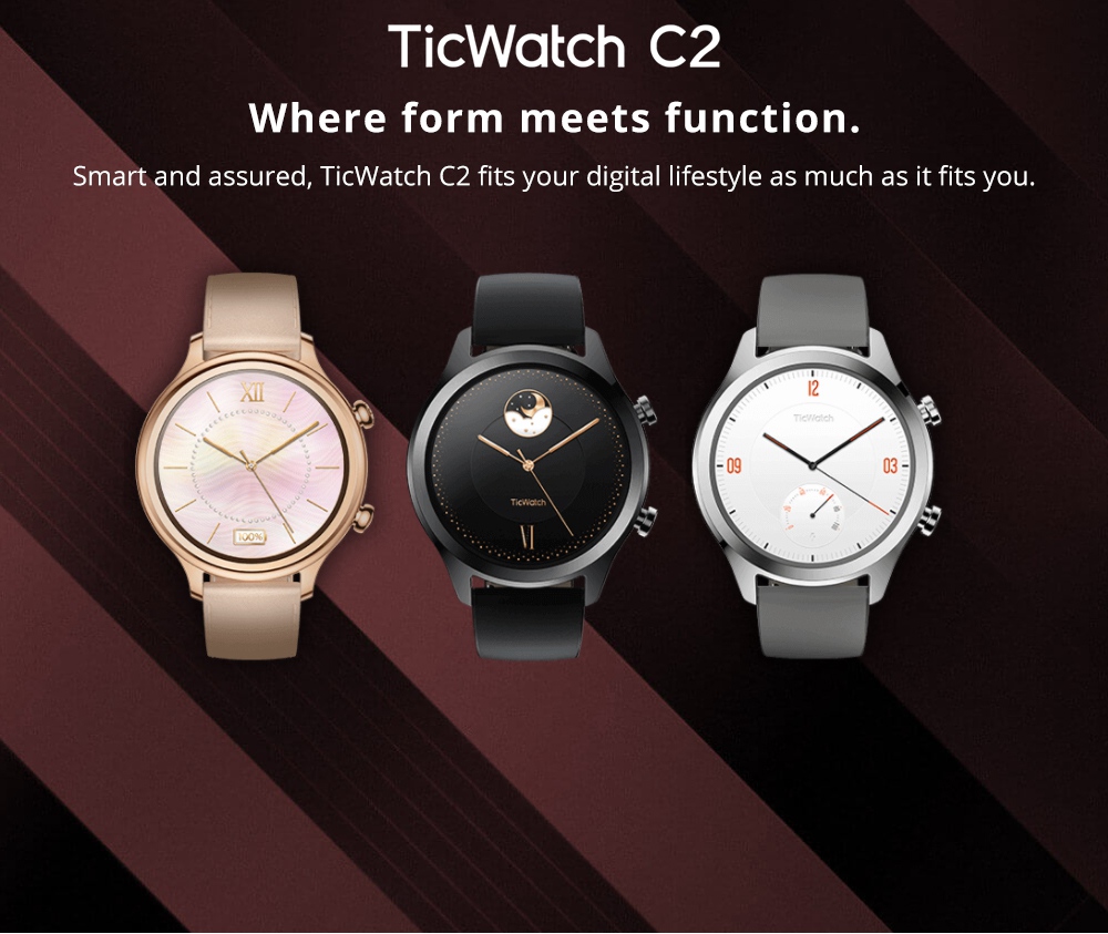 TicWatch C2 Smartwatch Wear OS by Google IP68 Built-in GPS Dynamic Heart Rate Monitor Fitness Tracker Google Pay - Platinum