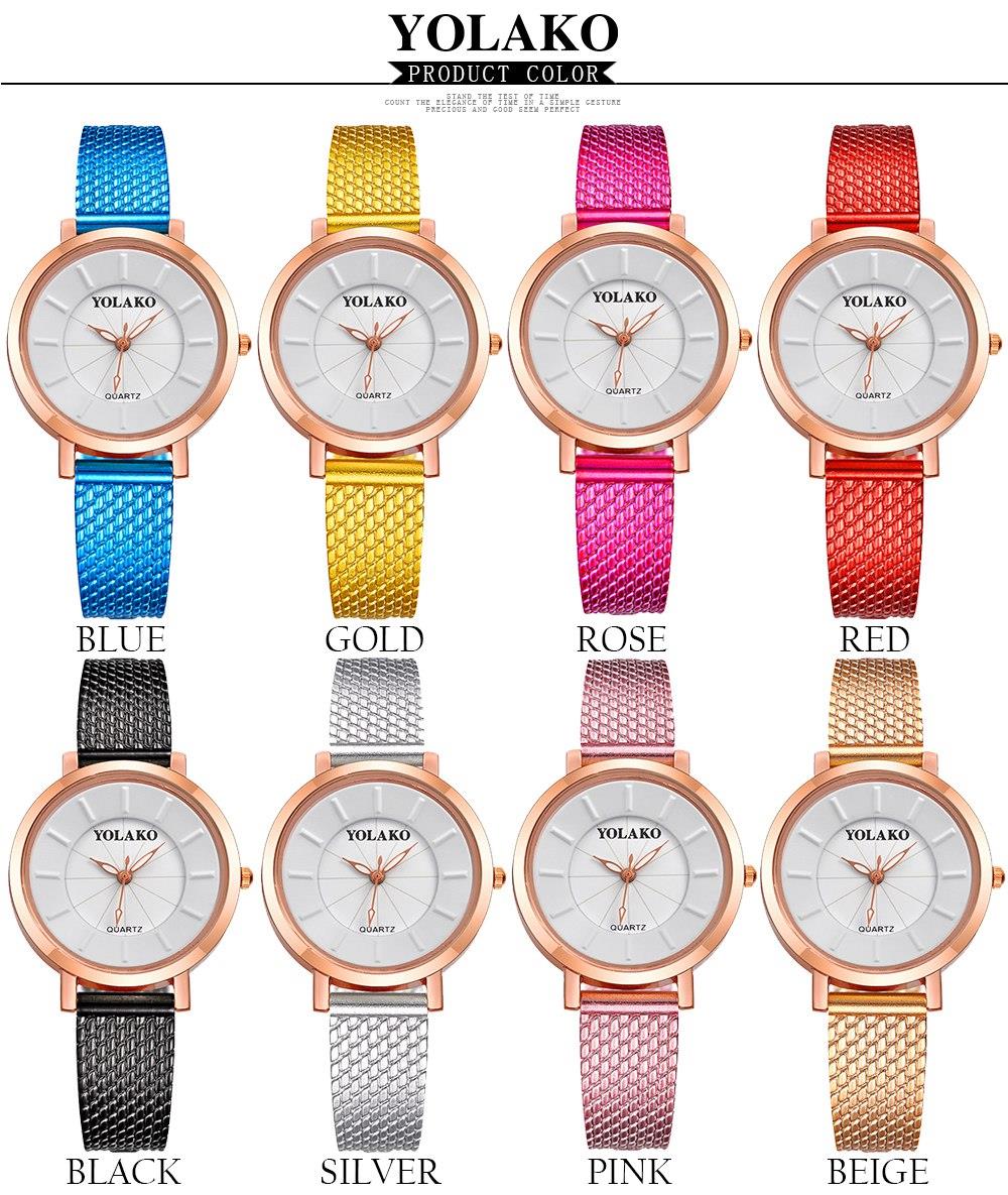 YOLAKO YK09 Women Casual Quartz Watch Plastic Leather Strap - Silver