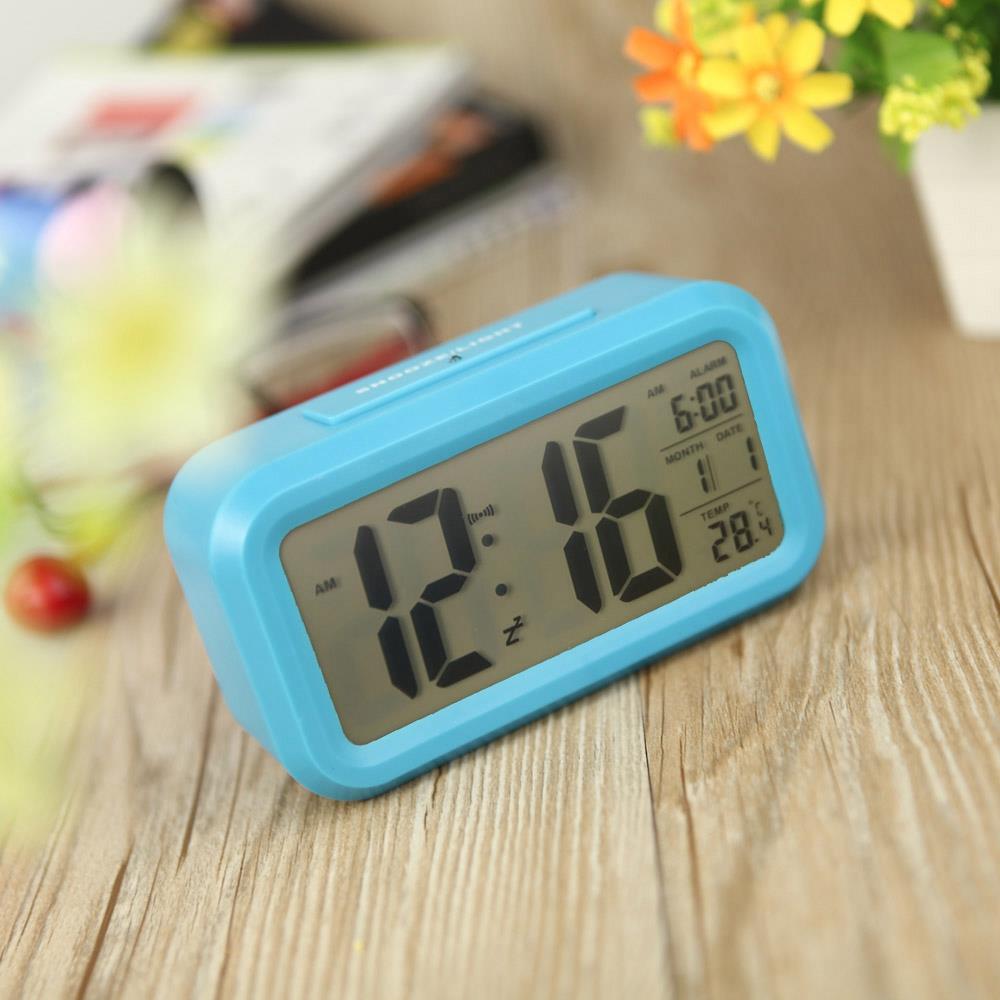 LED Electronic Photosensitive Clock With Night Light Temperature Display - Blue