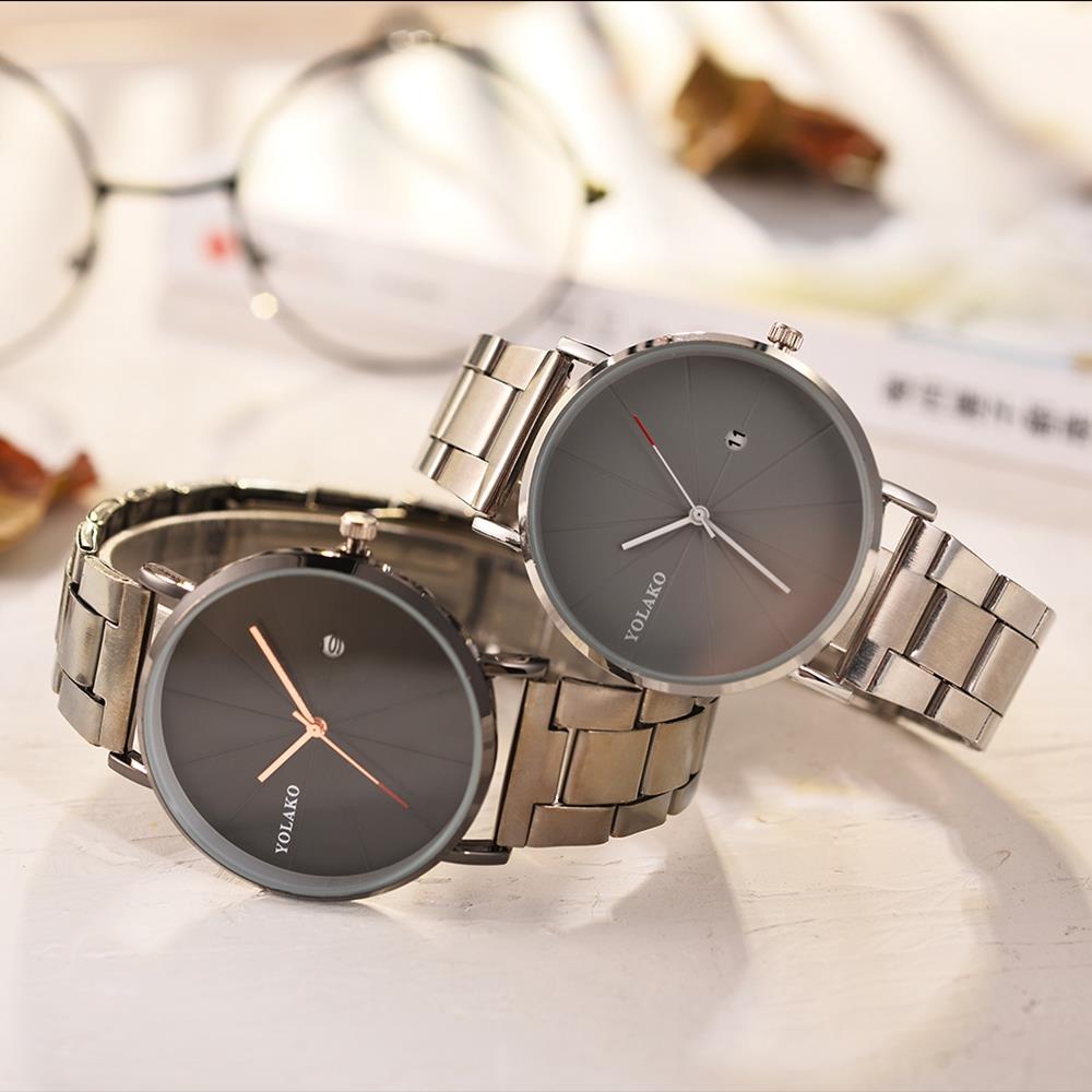 YOLAKO YK122 Casual Quartz Watch Stainless Steel Strap - Black + Rose Gold
