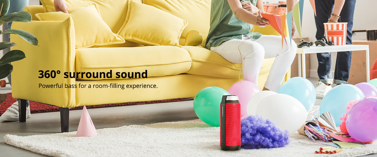 Tronsmart Element T6 25W Portable Bluetooth Speaker with 360 Degree Stereo Sound and Built-in Microphone - Red