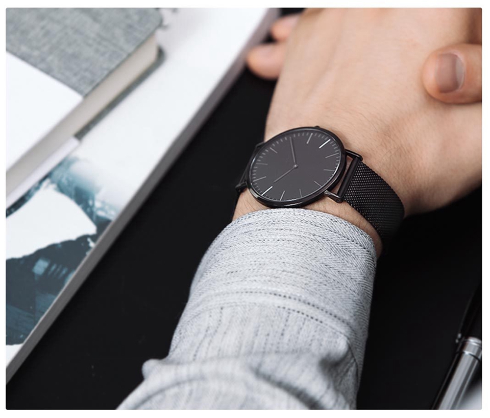 Xiaomi TwentySeventeen 5.5MM Ultra-thin Quartz Watch Synthetic Sapphire Lens Stainless Steel Strap - Black