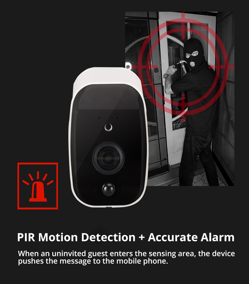 ZC-IPC208 1080P Outdoor Security Wireless IP Camera PIR Motion Detection H.265 APP Monitor Low Power Water Resistant - White