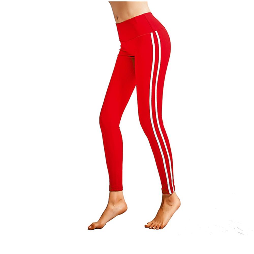 CK2177 Women Strip Yoga Pants High-waist Leggings Size S - Red