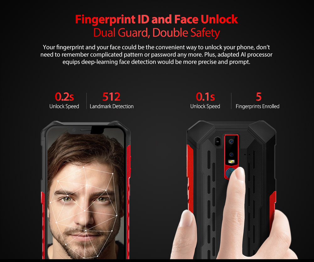 Ulefone Armor 6 6.2 Inch 4G LTE Smartphone Helio P60 6GB 128GB 21.0MP+13.0MP Dual Rear Cameras Android 8.1 IP68 NFC Wireless Charge - Red