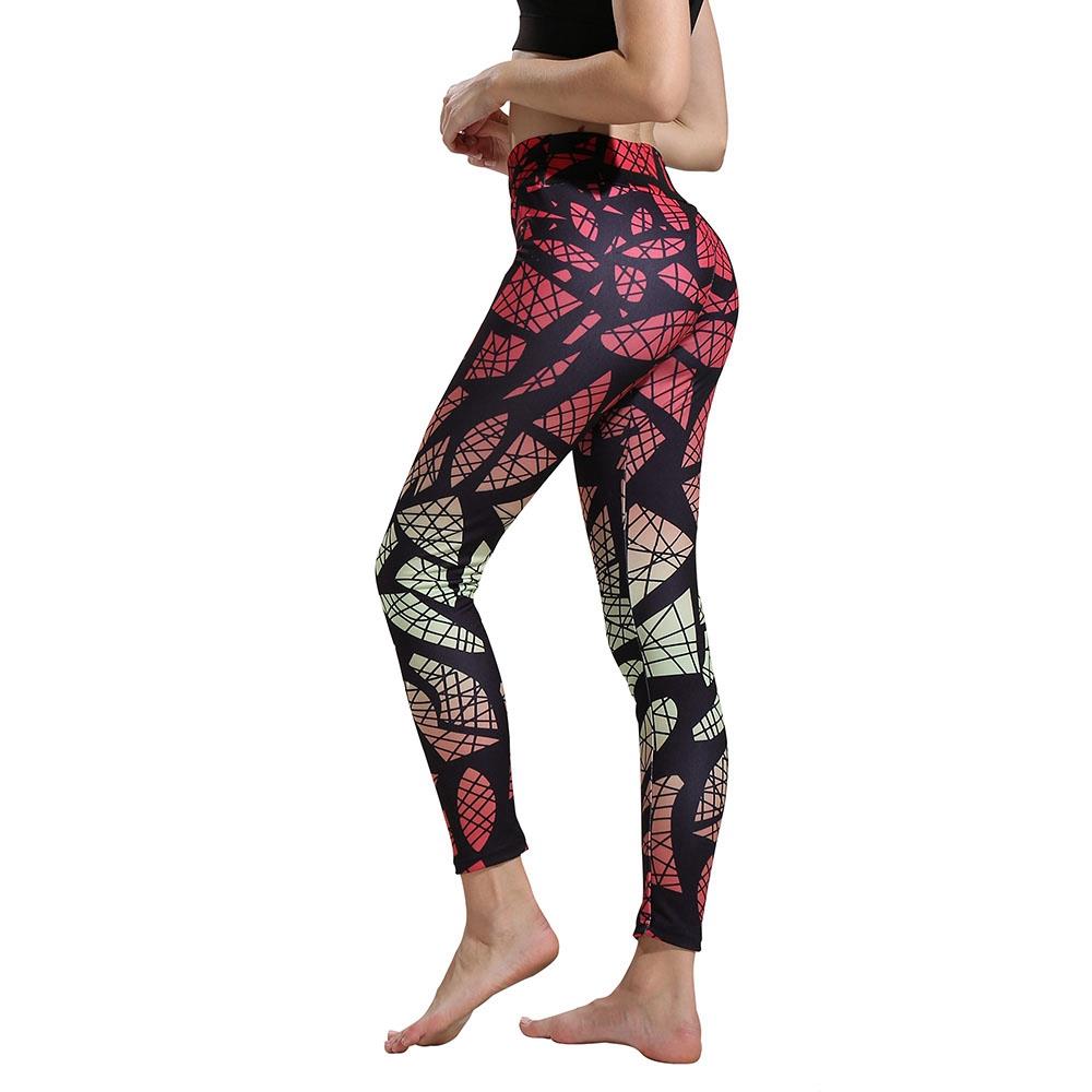 CK2236 Women Gradient Geometric Yoga Pants High-waist Leggings Size S - Fuchsia