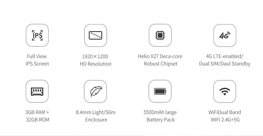 ALLDOCUBE Cube M8 4G LTE Phablet MTK6797X Deca Core 8" IPS Screen 1920*1200 GPS Android 8.0 Dual SIM 3GB RAM 32GB ROM - Gray