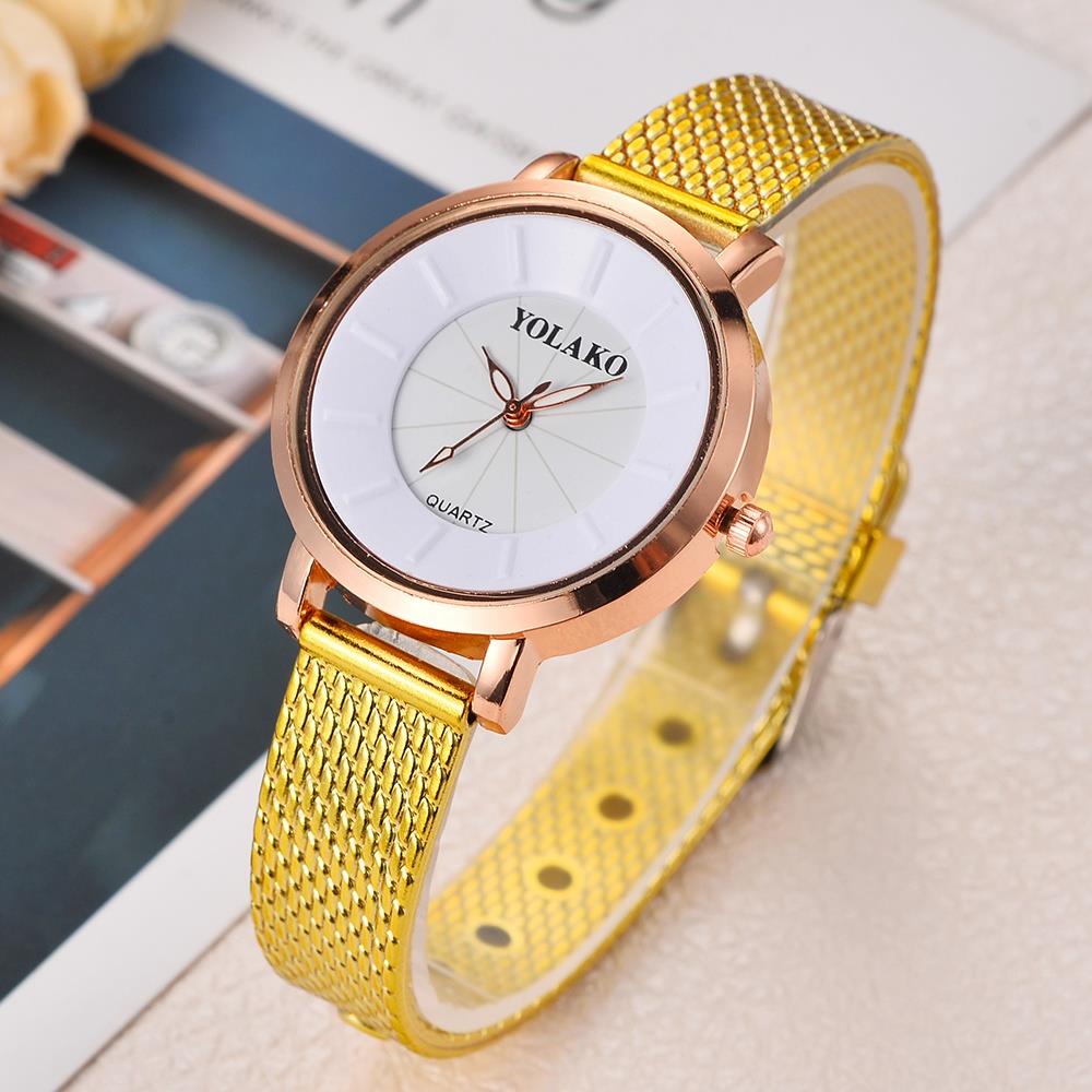 YOLAKO YK09 Women Casual Quartz Watch Plastic Leather Strap - Silver