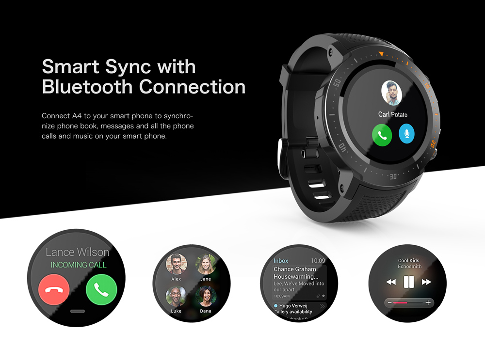 Makibes A4 4G LTE Smartwatch Phone Android 7.1 MTK6739 Quad Core 1G RAM 16G ROM 1.39 Inch GPS WiFi Heart Rate Monitor - Black