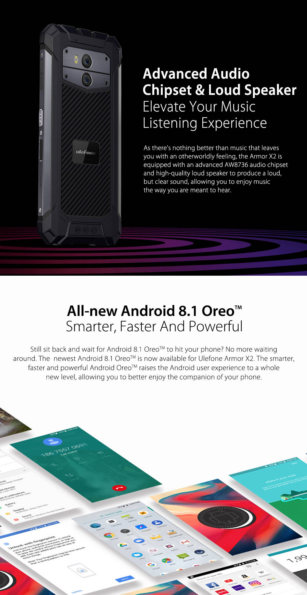 Ulefone Armor X2 5.5 Inch 4G LTE Smartphone MT6580 2GB 16GB 13.0MP+5.0MP Dual Rear Cameras Android 8.1 IP68 NFC Face Unlock - Rose Gold
