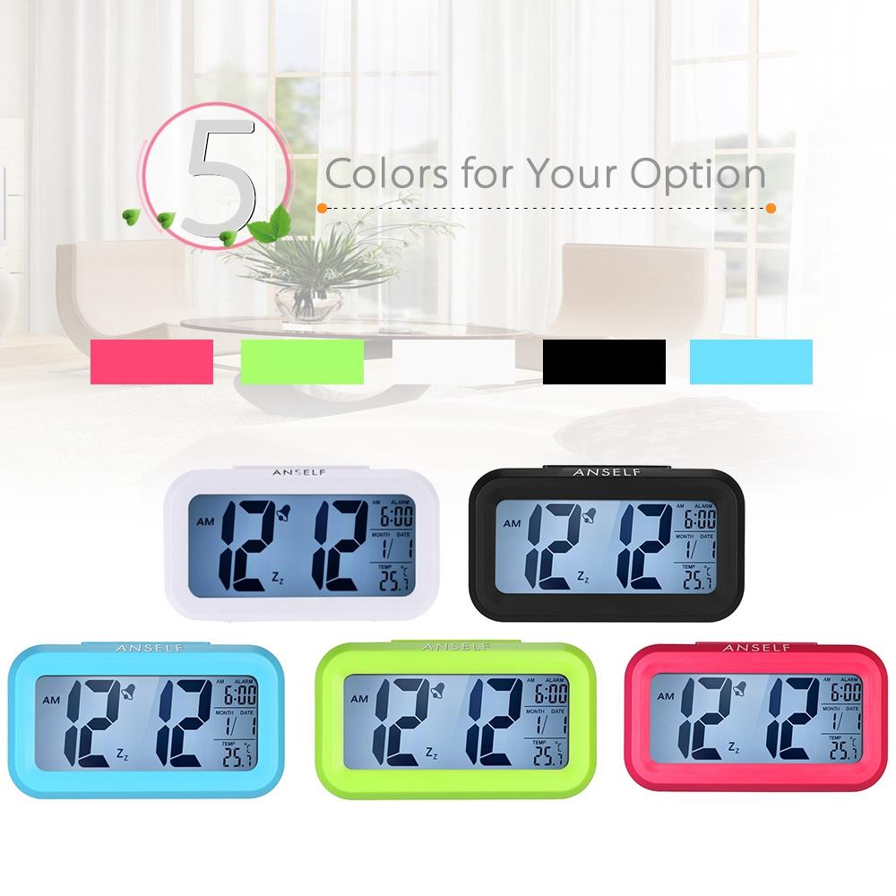 LED Electronic Photosensitive Clock With Night Light Temperature Display - Black