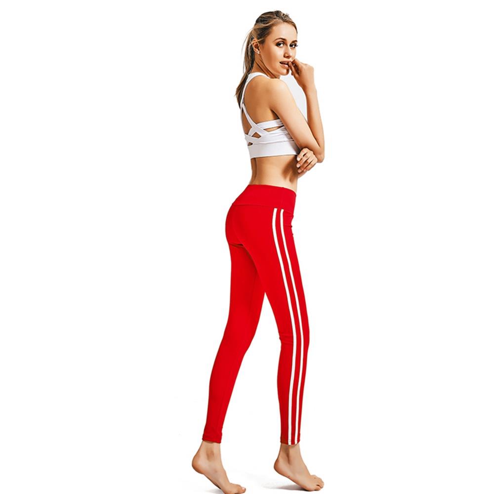 CK2177 Women Strip Yoga Pants High-waist Leggings Size S - Red