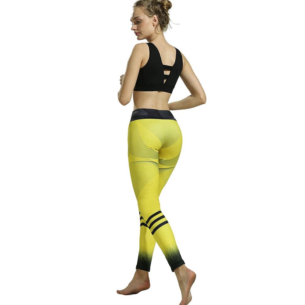 CK2245 Women Stripe Pattern Yoga Pants High-waist Leggings Size S - Yellow