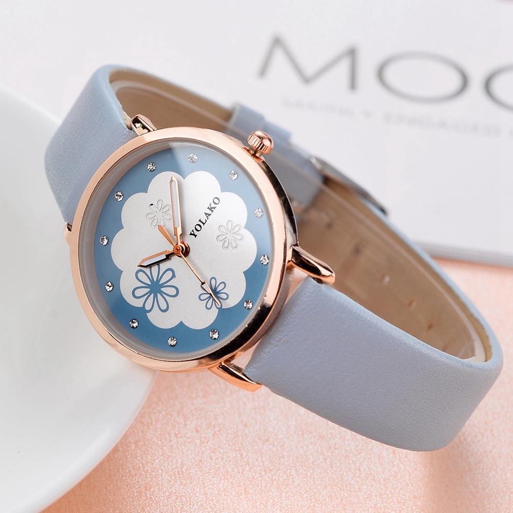 YOLAKO YK37 Women Quartz Watch PU Leather Strap Fashion Casual Watches - Light Blue