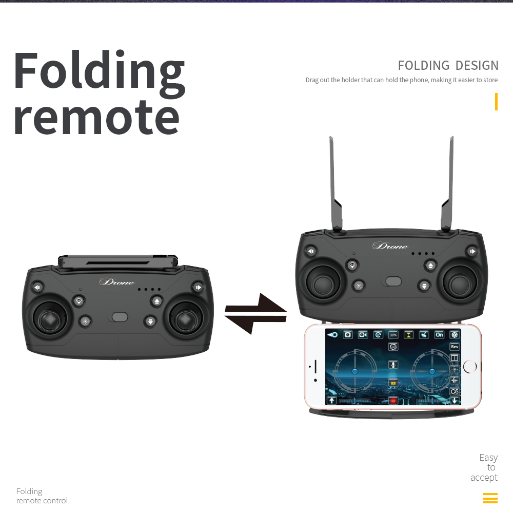 JDRC JD-20S PRO WIFI FPV Foldable RC Drone With 1080P Wide-angle HD Camera Flying Time 18mins RTF - Black