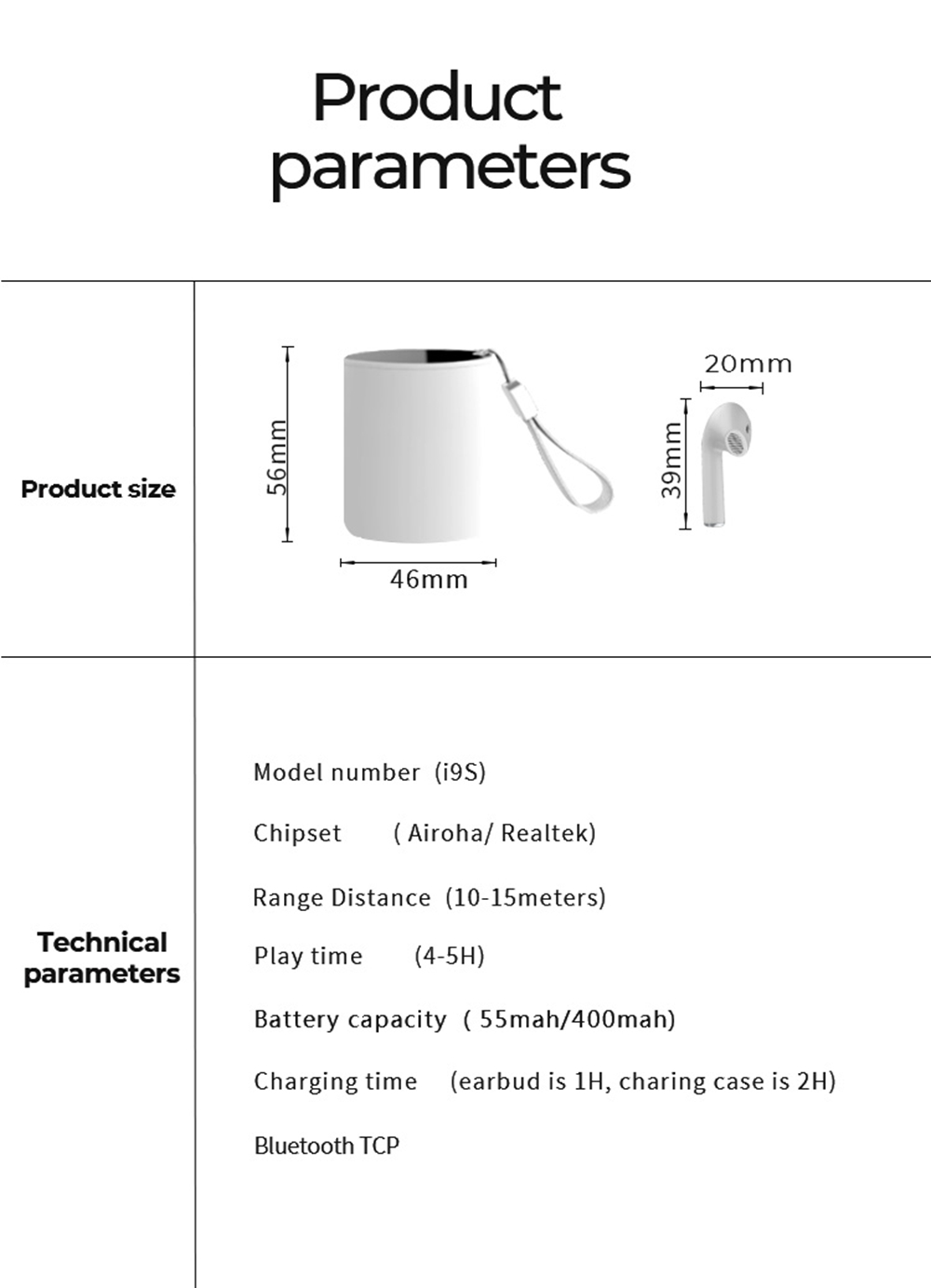 Myinnov MKJ I9s TWS Dual Bluetooth 5.0 Earbuds White