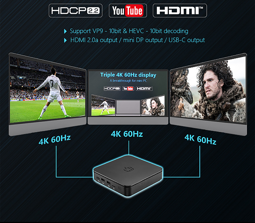 Pepper Jobs GLK-UC2X Intel Gemini Lake N4100 Windows 10 License 4GB DDR4 64GB eMMC Mini PC Triple 4K 60Hz Output Dual Band WiFi Gigabit LAN Bluetooth USB3.0x2 HDMI