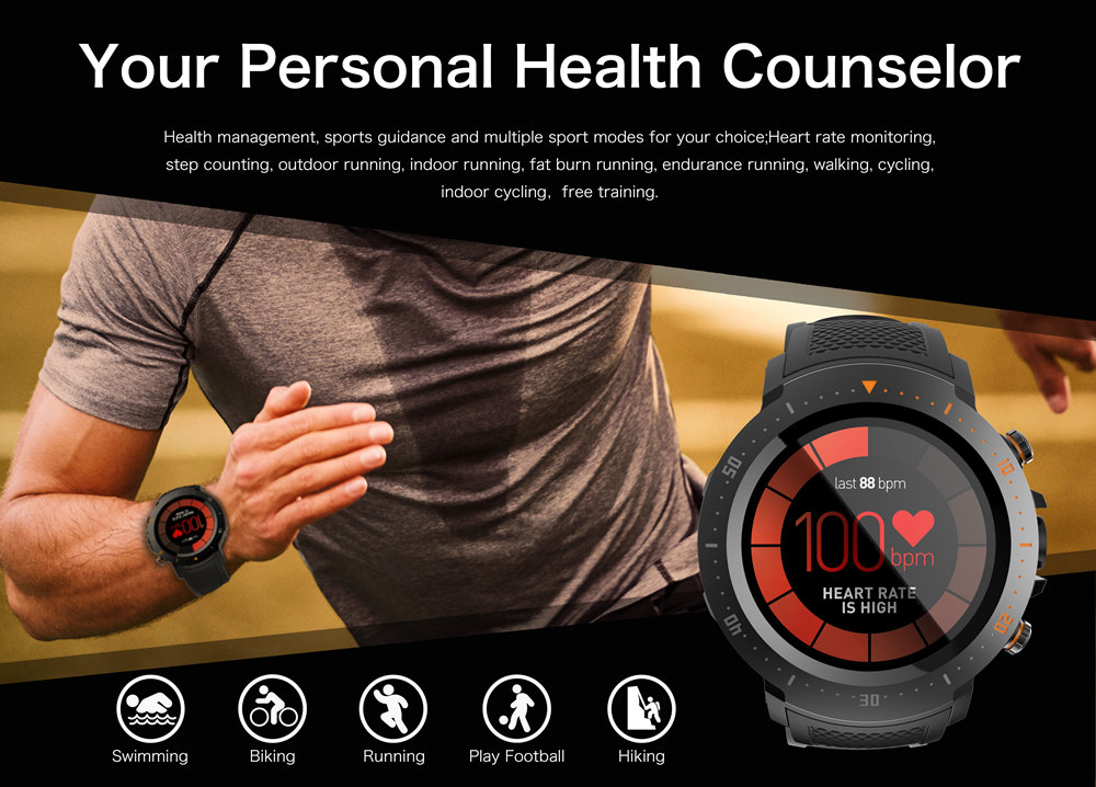 Makibes A4 4G LTE Smartwatch Phone Android 7.1 MTK6739 Quad Core 1G RAM 16G ROM 1.39 Inch GPS WiFi Heart Rate Monitor - Black