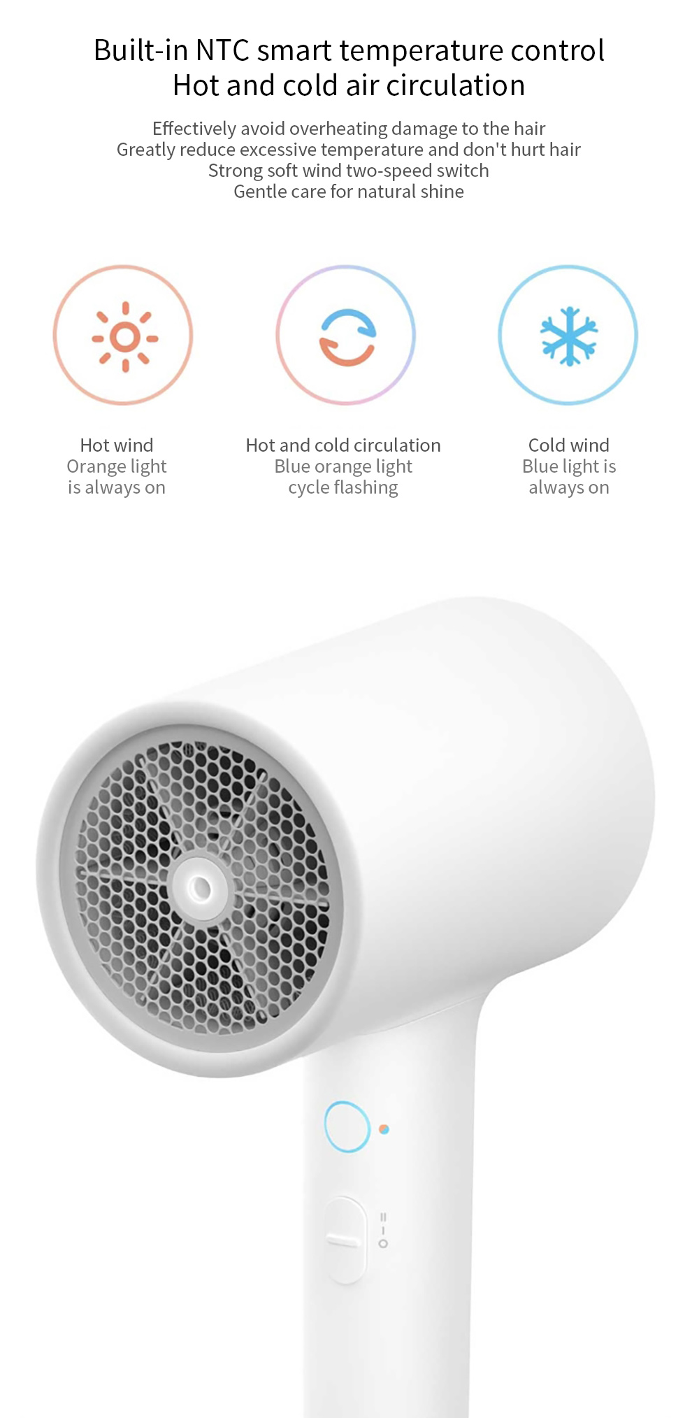 Xiaomi Mijia Ionic Hair Dryer NTC Intelligent Temperature Control 360 Magnetic Anti-scalding Tuyere 1.6 m3 Air Volume - White