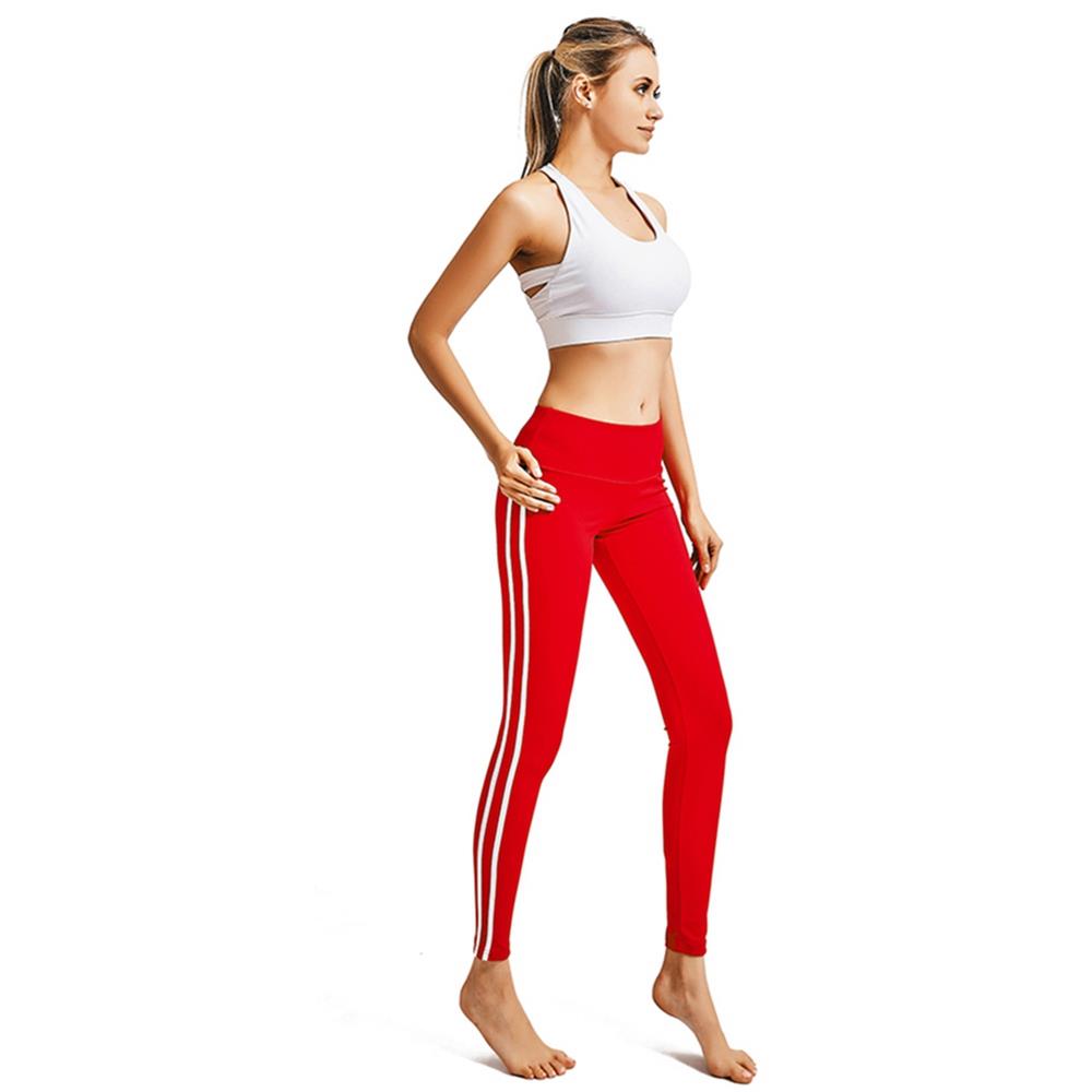 CK2177 Women Strip Yoga Pants High-waist Leggings Size S - Red