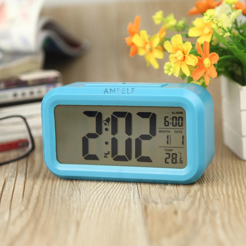 LED Electronic Photosensitive Clock With Night Light Temperature Display - Blue