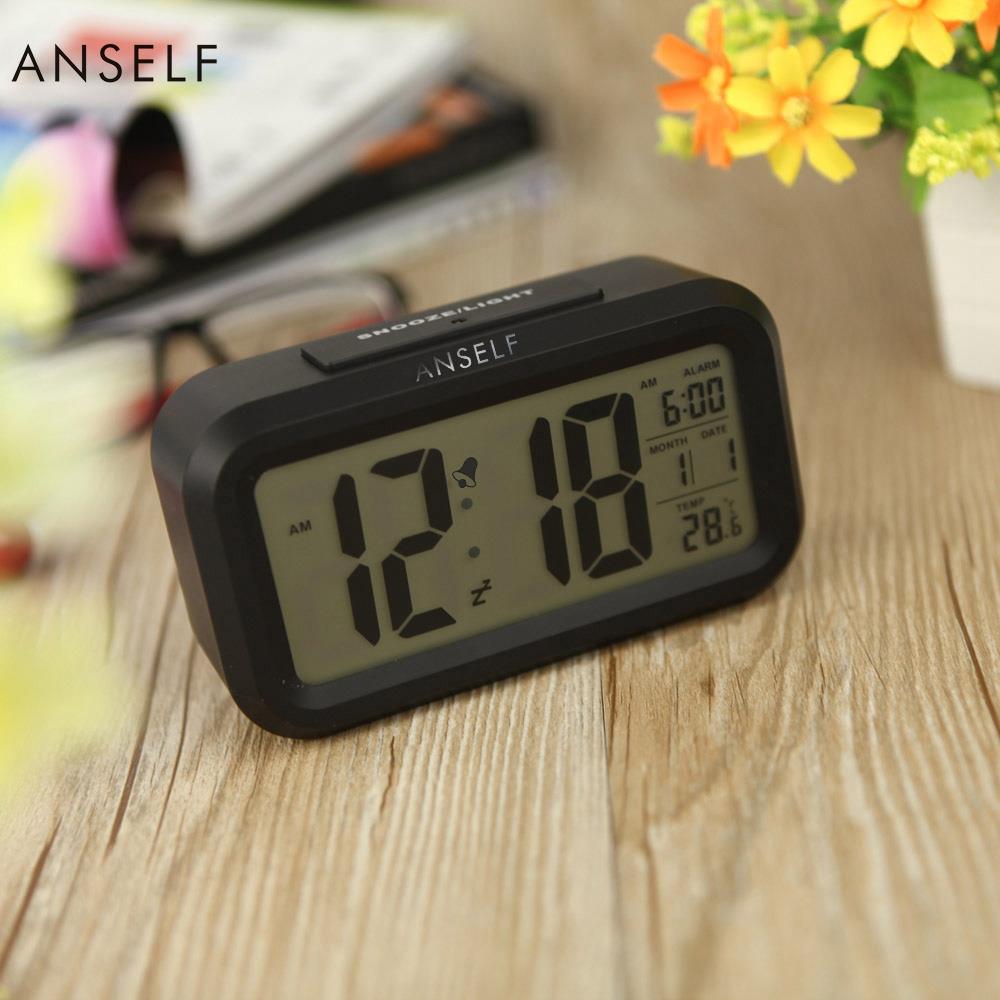 LED Electronic Photosensitive Clock With Night Light Temperature Display - Black