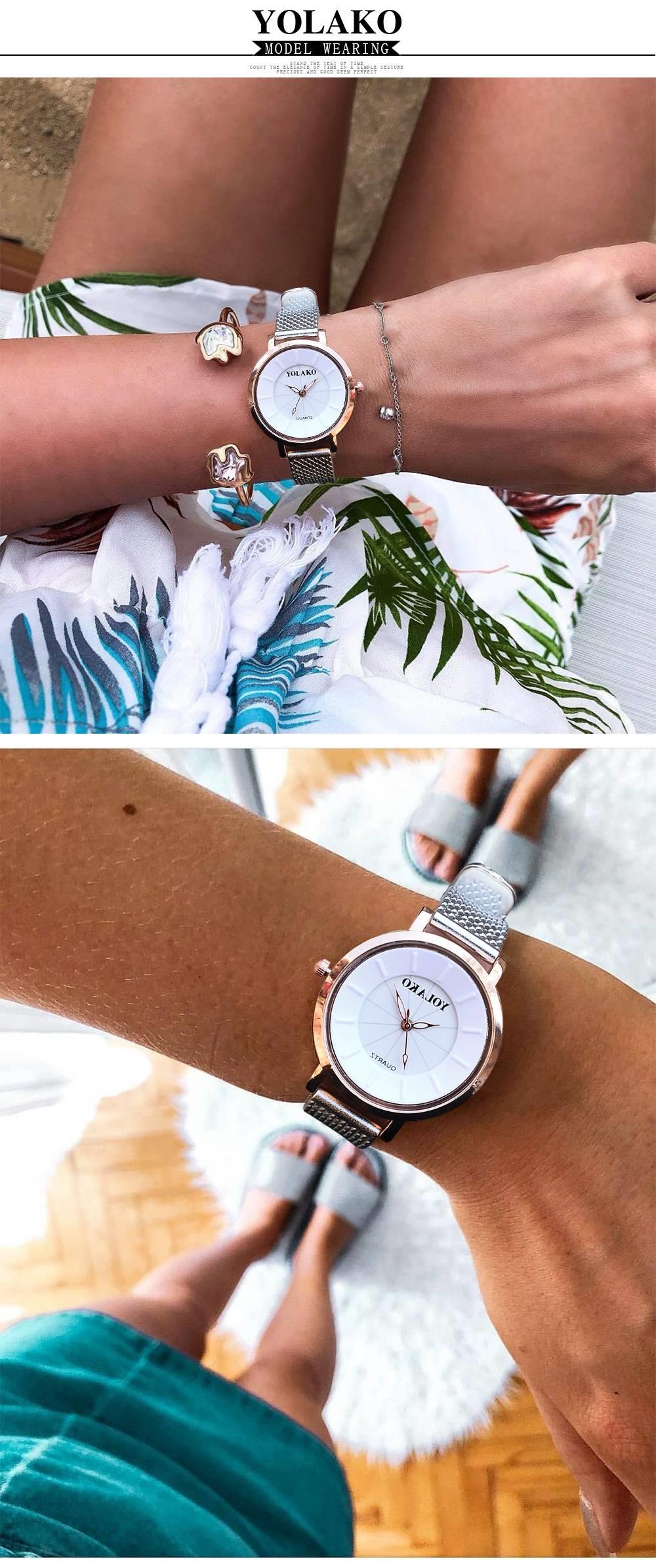 YOLAKO YK09 Women Casual Quartz Watch Plastic Leather Strap - Silver