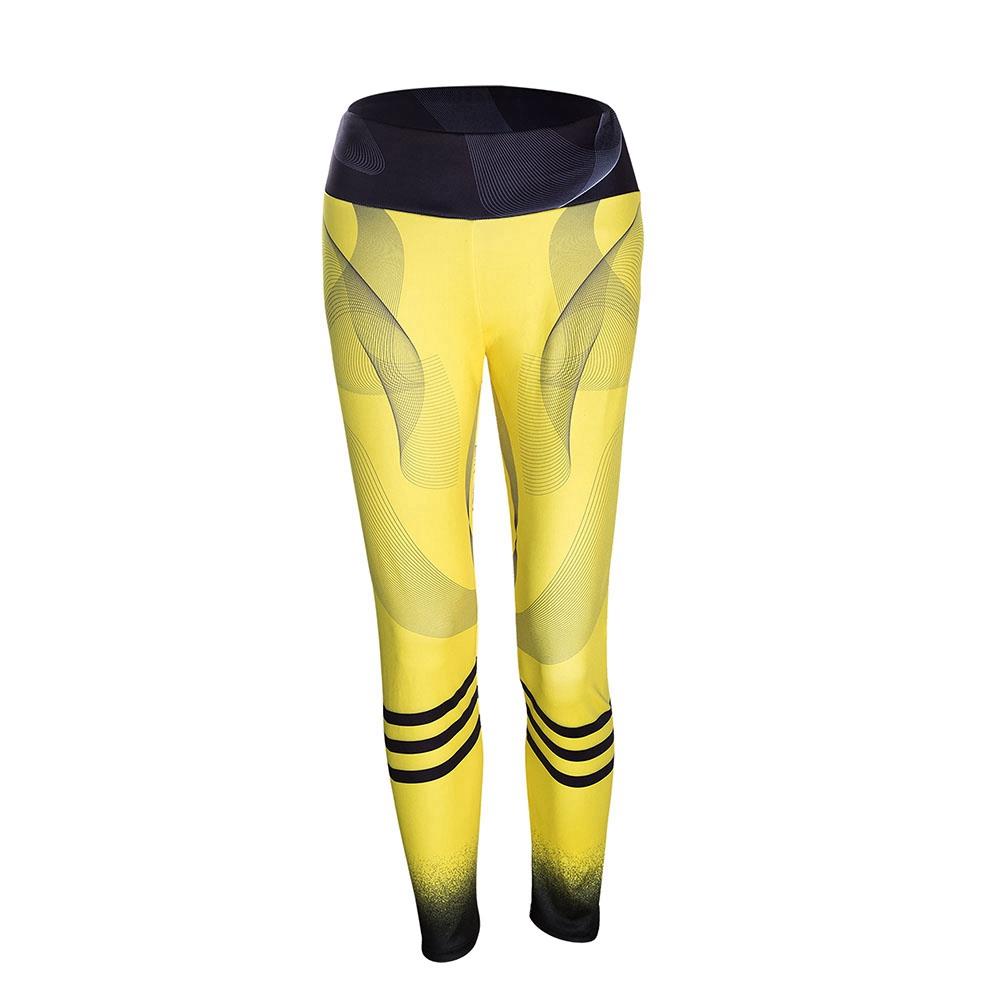 CK2245 Women Stripe Pattern Yoga Pants High-waist Leggings Size S - Yellow