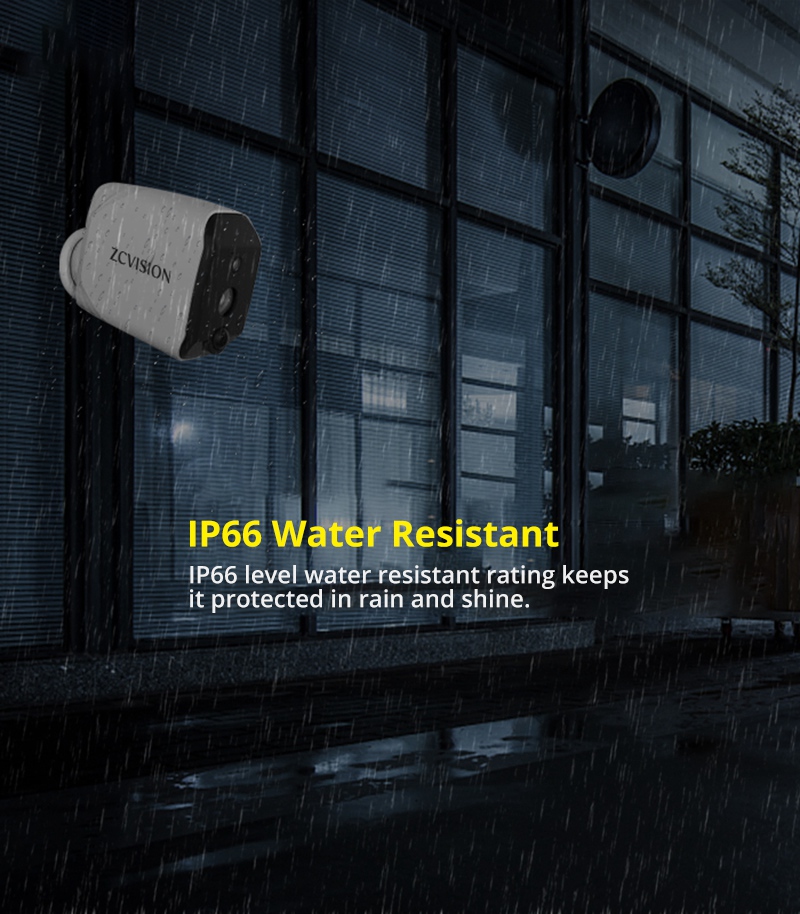 ZC-IPC208 1080P Outdoor Security Wireless IP Camera PIR Motion Detection H.265 APP Monitor Low Power Water Resistant - White