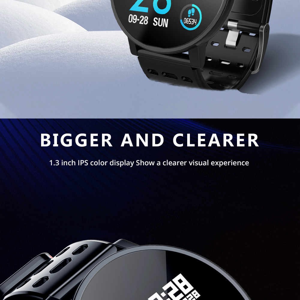 Makibes T3 Smart Watch 1.3 Inch IPS Screen Heart Rate Blood Pressure Monitor IP67 - Black