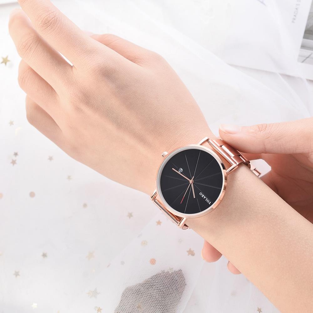 YOLAKO YK122 Casual Quartz Watch Stainless Steel Strap - Black + Rose Gold