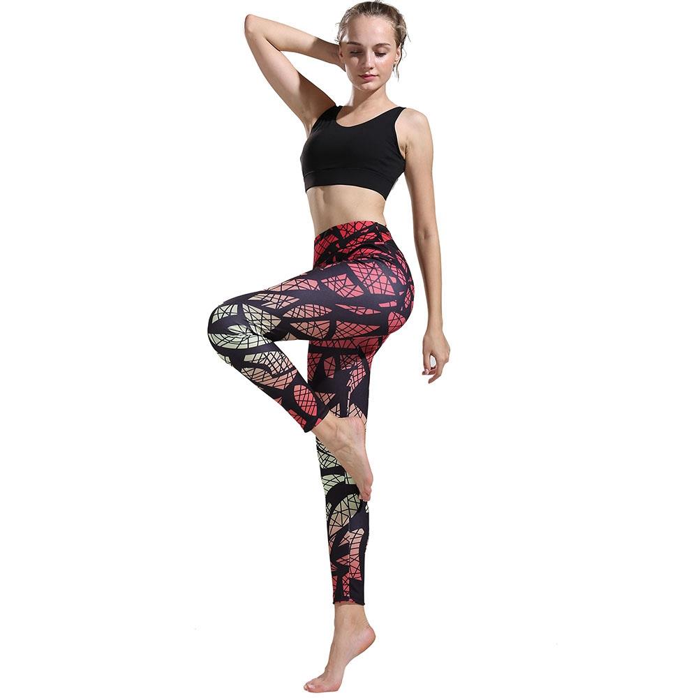CK2236 Women Gradient Geometric Yoga Pants High-waist Leggings Size S - Fuchsia