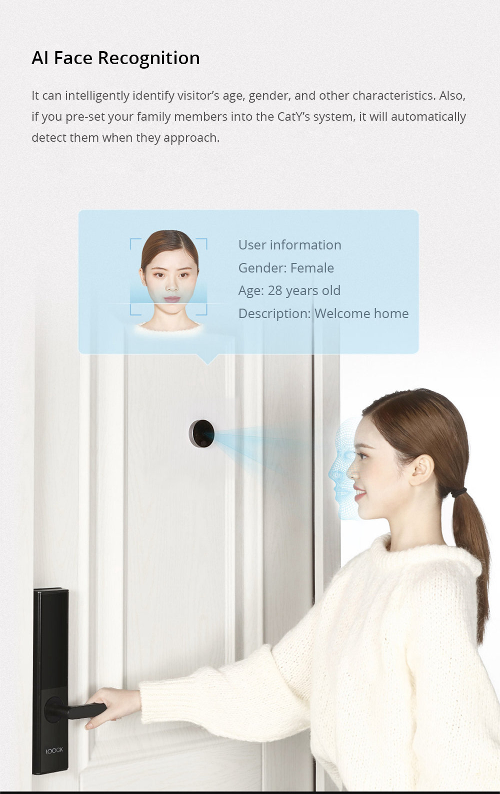 Xiaomi LOOCK CatY LSC-Y01 Smart Video Doorbell Face Recognition Human Sensing Mobile Alerts Two-way Talk  - Gray
