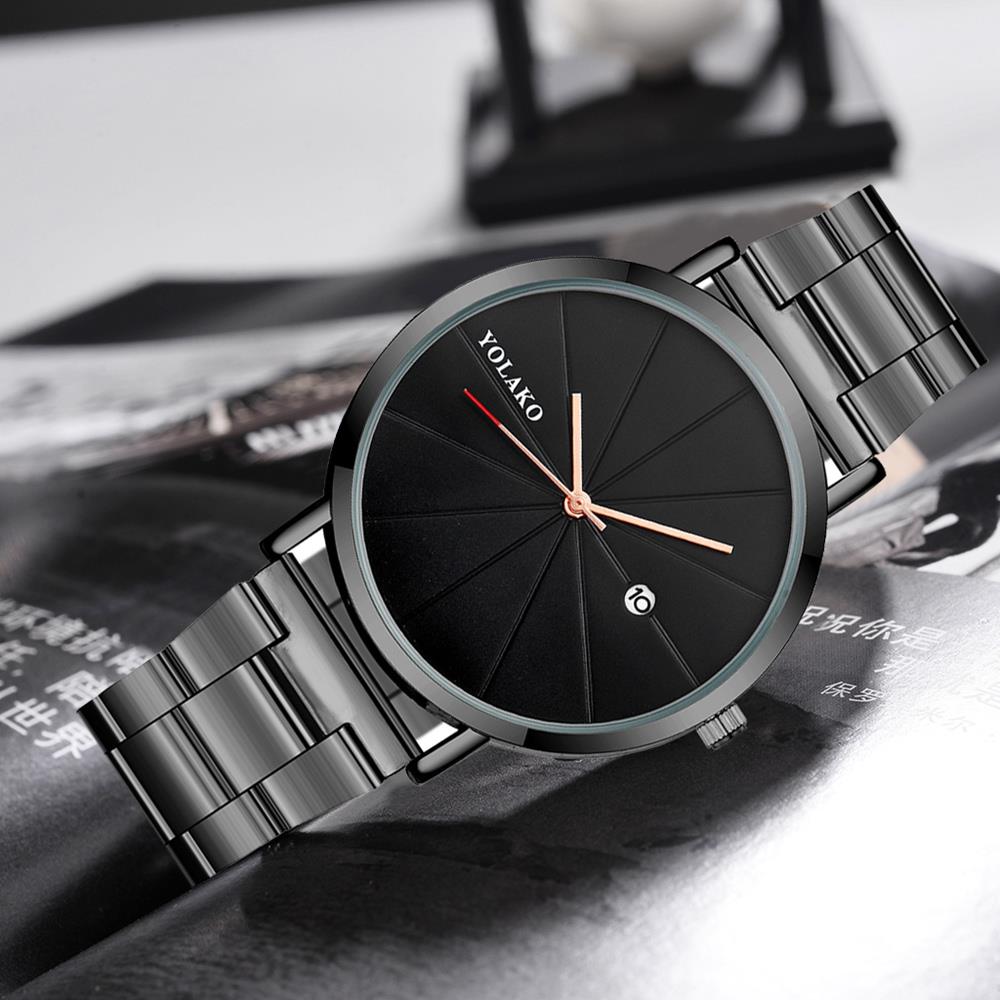 YOLAKO YK122 Casual Quartz Watch Stainless Steel Strap - Black + Rose Gold