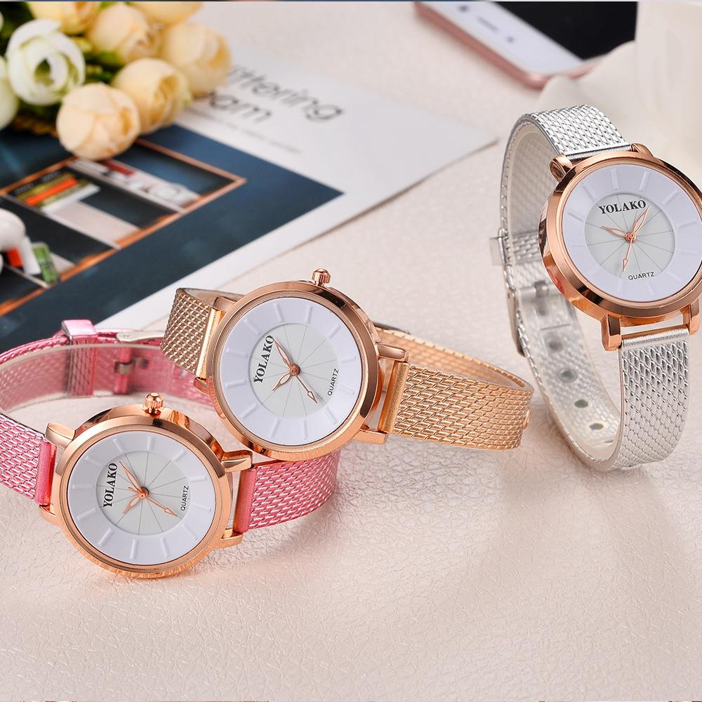 YOLAKO YK09 Women Casual Quartz Watch Plastic Leather Strap - Silver