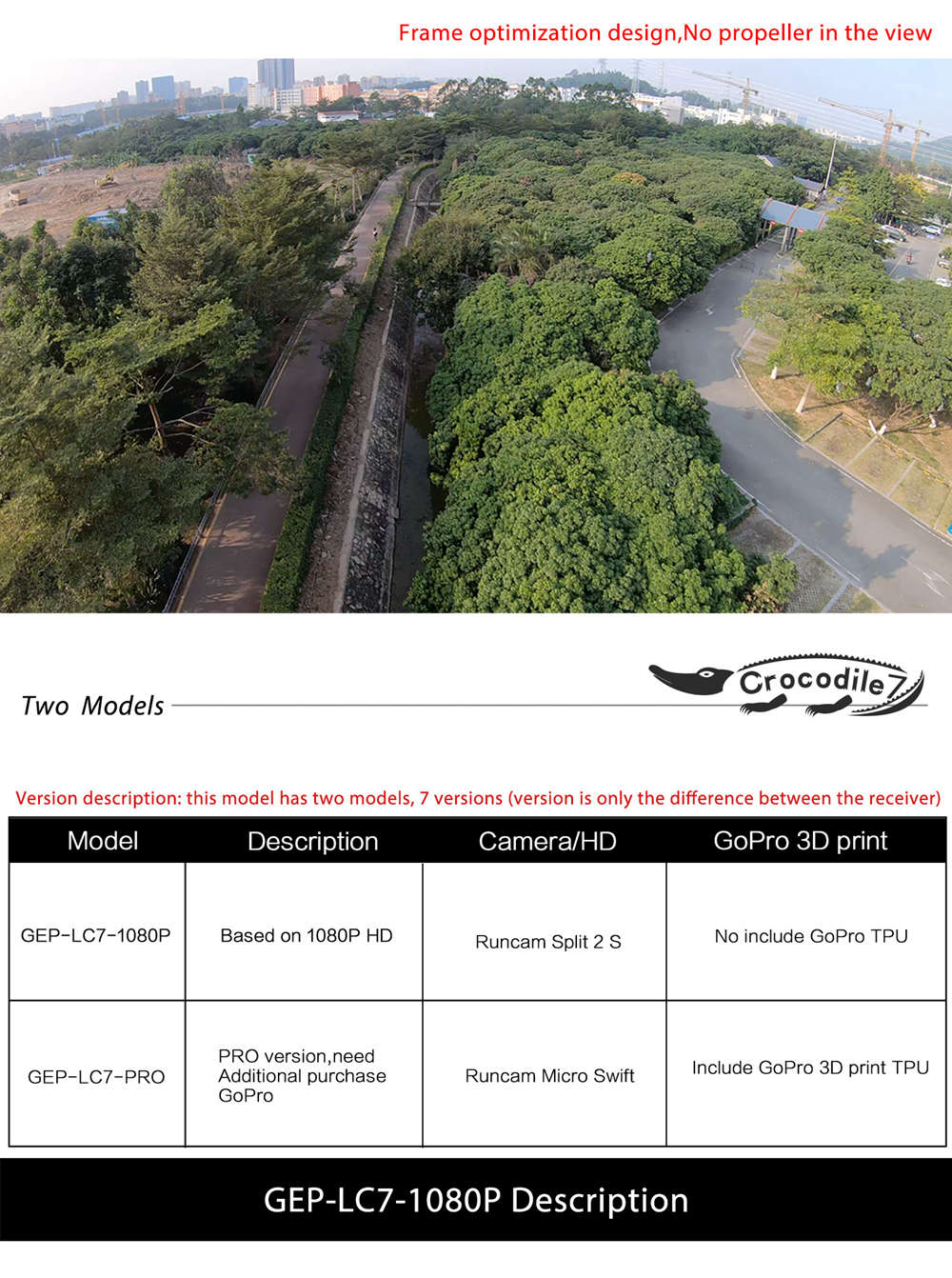 GEPRC Crocodile 7 GEP-LC7-PRO 7Inch 315mm 1080P Long Rang FPV RC Racing Drone BNF - XM+ Receiver