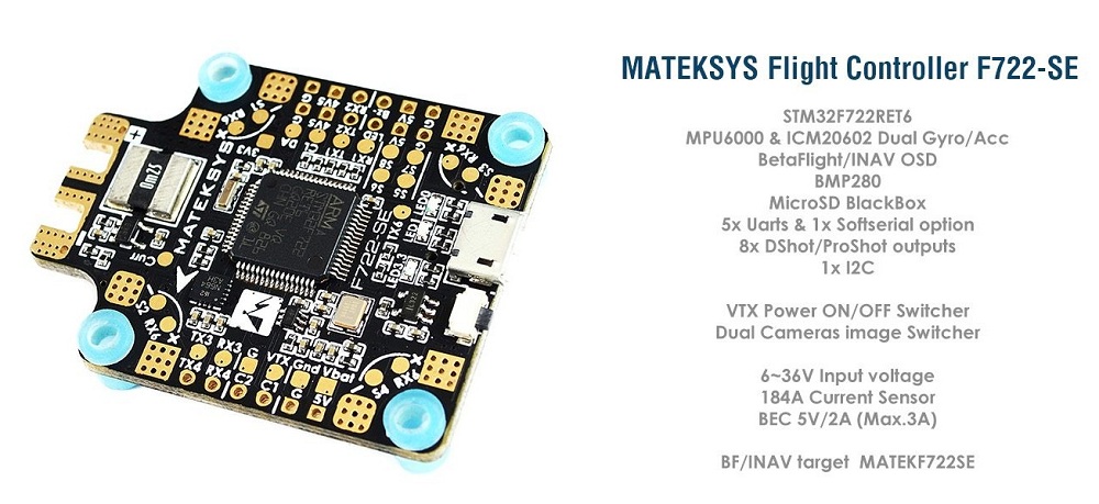 Matek System F722-SE OSD Flight Controller PDB 5V/2A BEC Dual Gyro/Acc for FPV Racing Drone