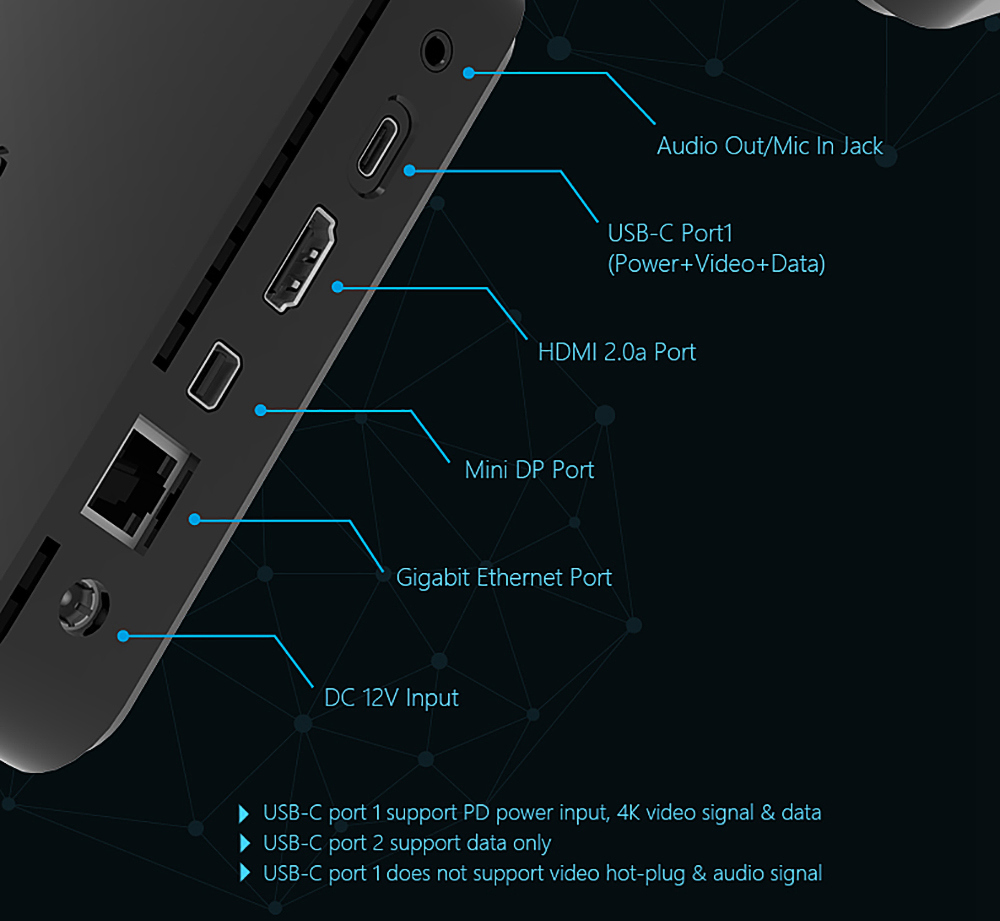 Pepper Jobs GLK-UC2X Intel Gemini Lake N4100 Windows 10 License 4GB DDR4 64GB eMMC Mini PC Triple 4K 60Hz Output Dual Band WiFi Gigabit LAN Bluetooth USB3.0x2 HDMI