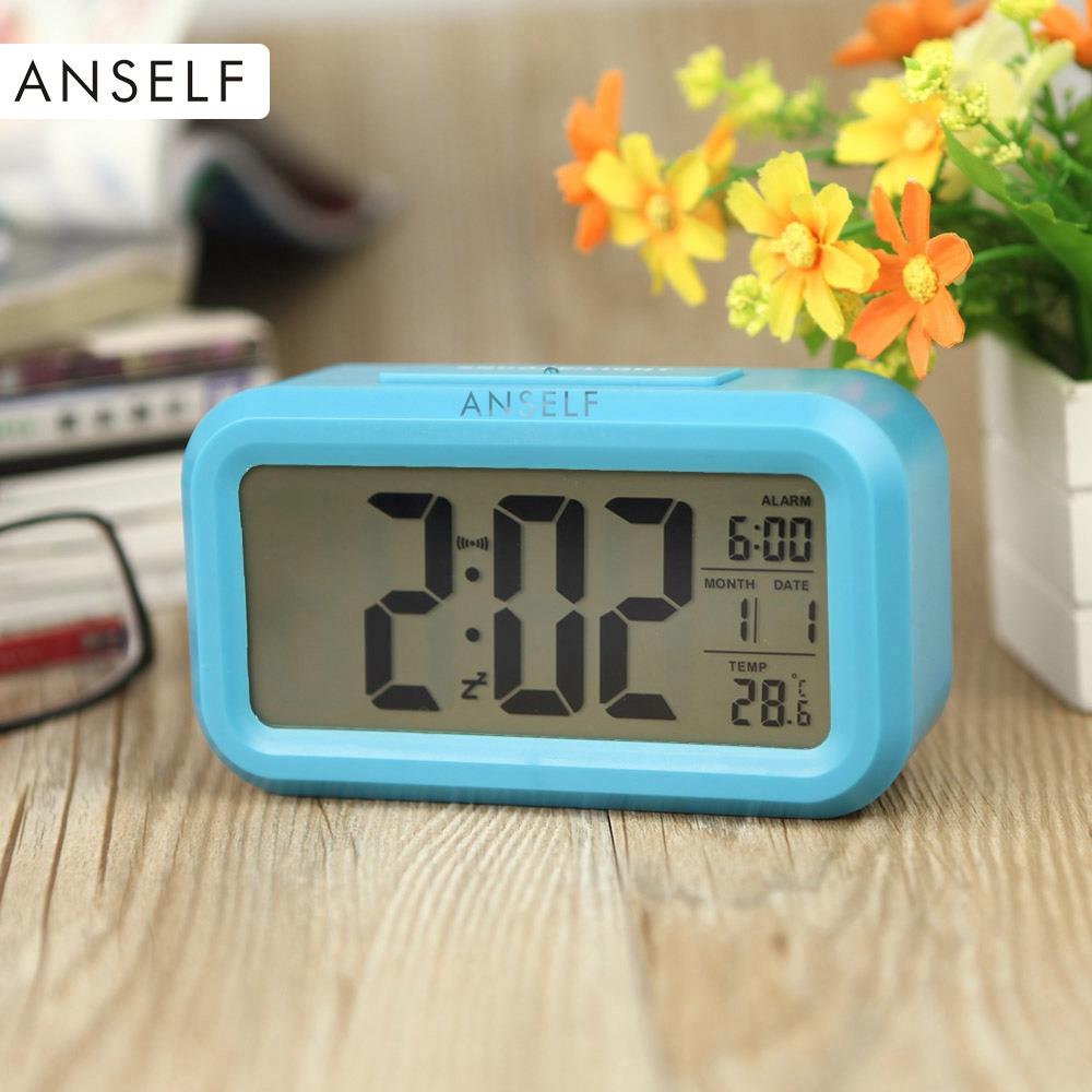 LED Electronic Photosensitive Clock With Night Light Temperature Display - Blue