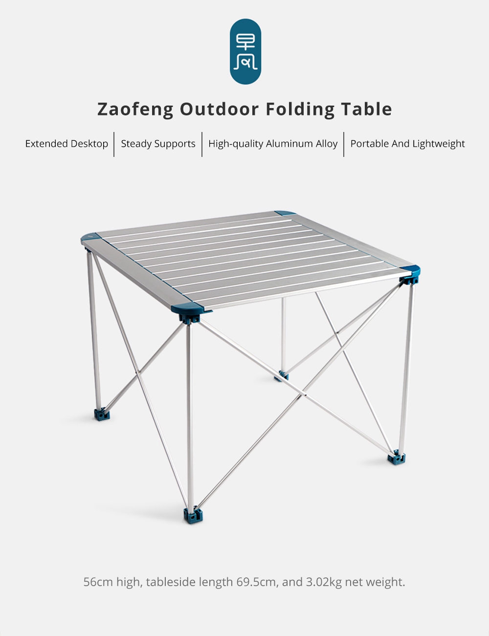 Xiaomi Zaofeng Outdoor Portable Folding Table Stable Lightweight Design - Gray + Blue