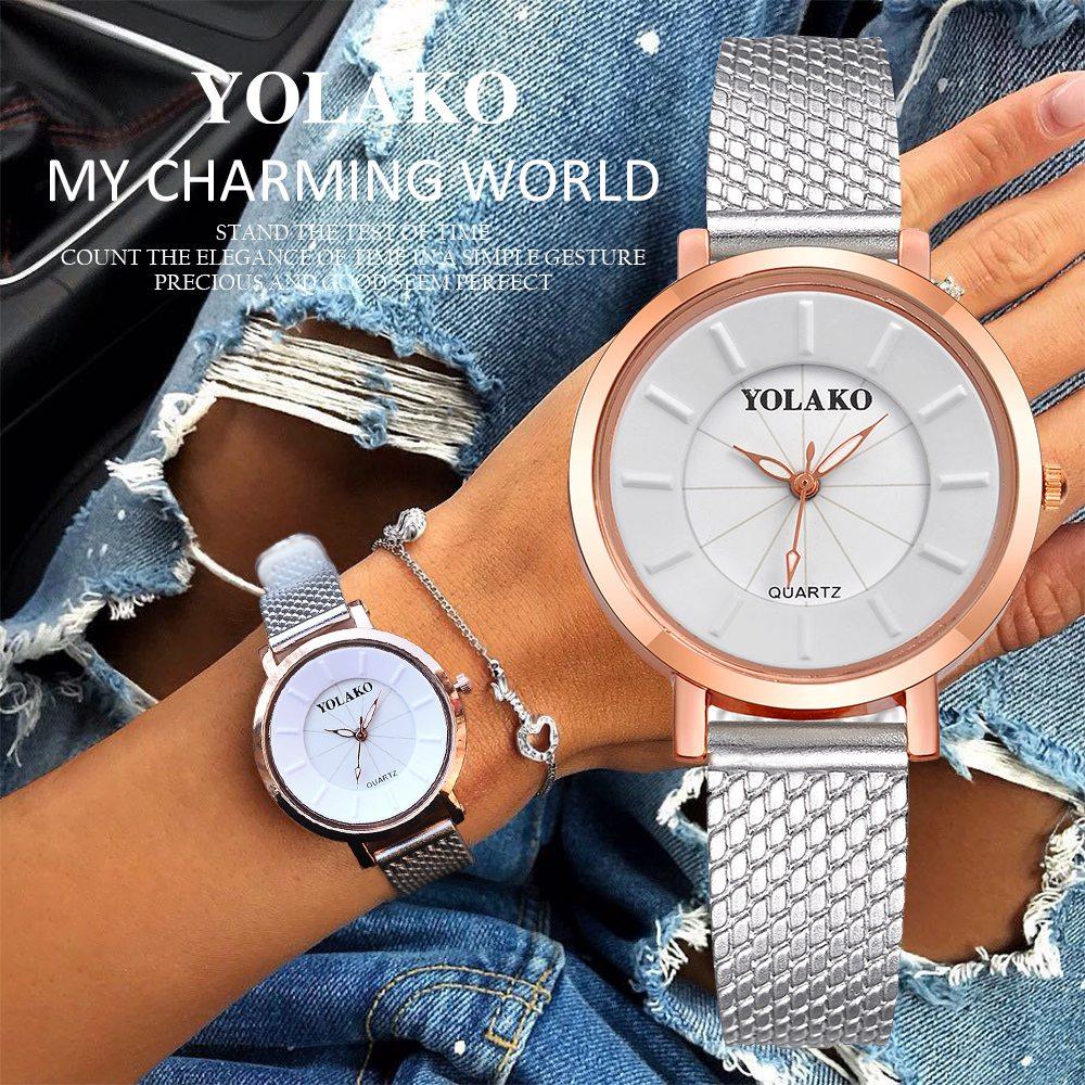 YOLAKO YK09 Women Casual Quartz Watch Plastic Leather Strap - Silver